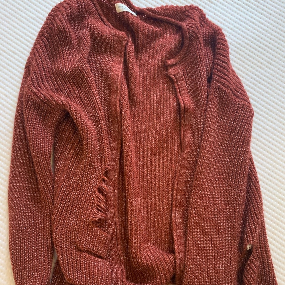 Rust colored distressed cardigan